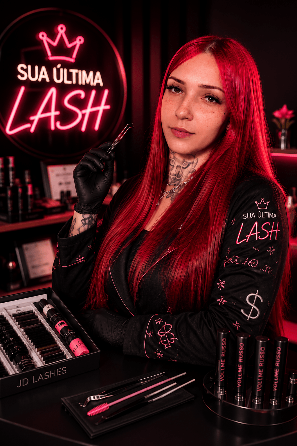 Jenny, especialista da Sua Última Lash, em seu espaço profissional